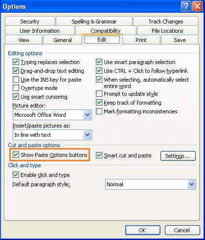 Hướng dẫn ẩn/hiện biểu tượng paste (dán) trong Word